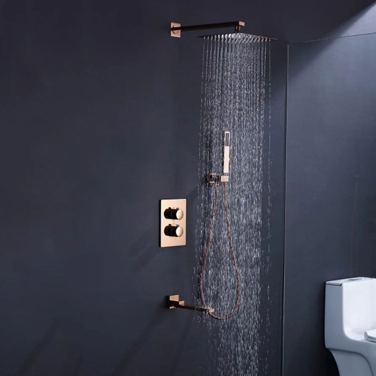 Thermostatic Concealed Black Rain Shower Faucet Set