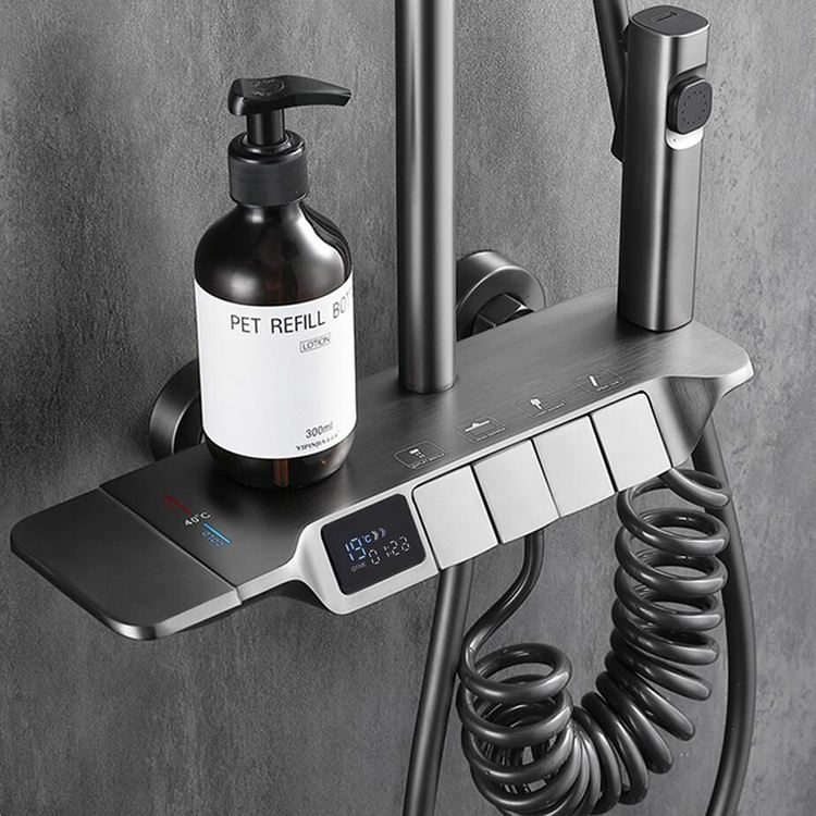 Bathroom Washroom 4 Way Completely Exposed Digital Display Thermostatic Piano Key Shower Mixer Set