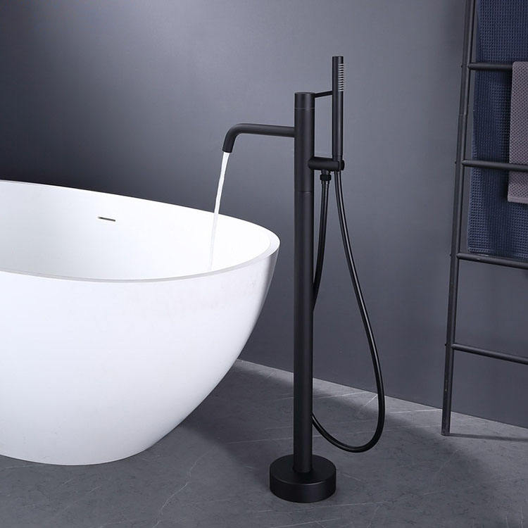 Black Brass Tub Filler Floor Mounted Freestanding Bathtub Mixer Tap Faucet