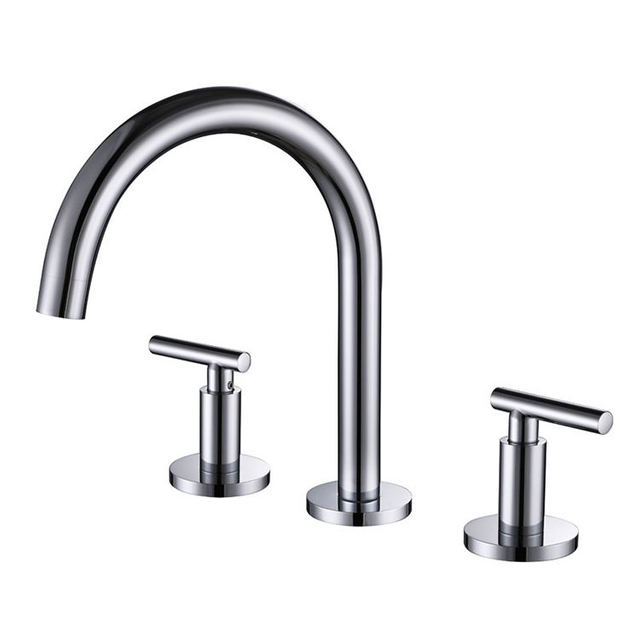 Deck Mounted 3 Hole Double Handle Basin Faucet for Bathroom Sink