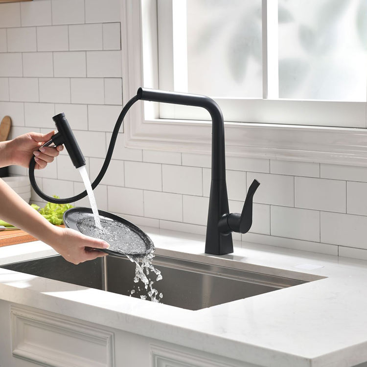 pull out kitchen sink faucet tap mixer with flexible sprayer T shape brass black or white or grey or silver