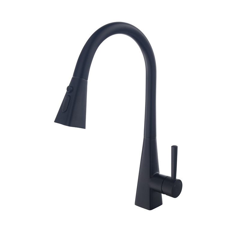 Black and Gold Brass Single Lever Pull Down Retractable Kitchen Sink Faucet with Flexible Spout