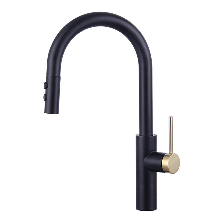 Black Gold Deck Mounted Brass Pull Down Kitchen Faucet Mixer Tap with Sprayer