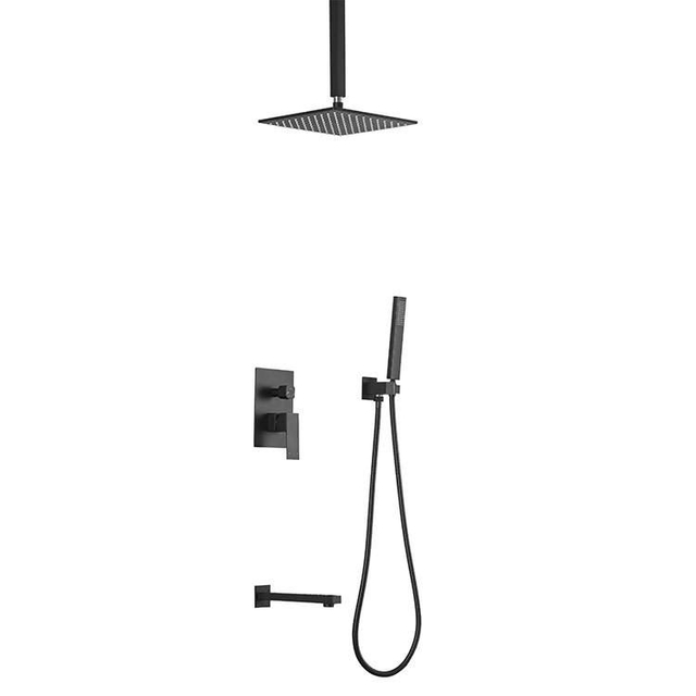 Matte Black Bathroom Wall Mounted Concealed Hidden Rain Bath Shower System Set