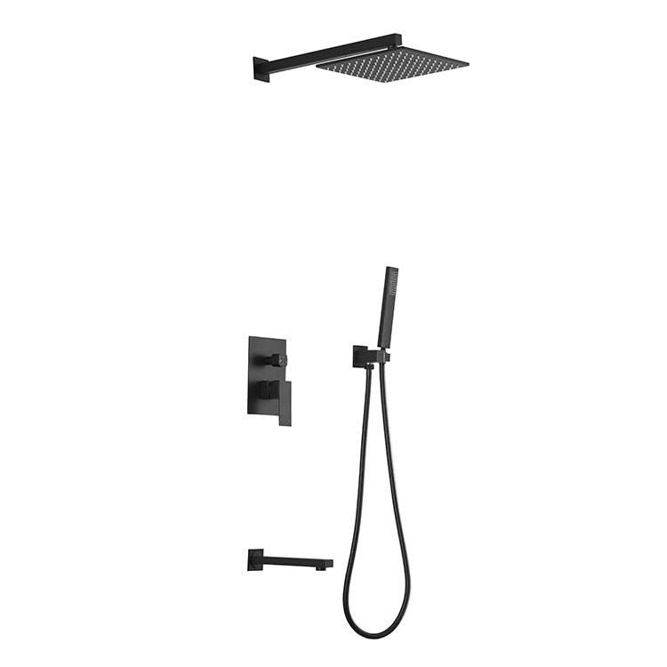 Matte Black Bathroom Wall Mounted Concealed Hidden Rain Bath Shower System Set