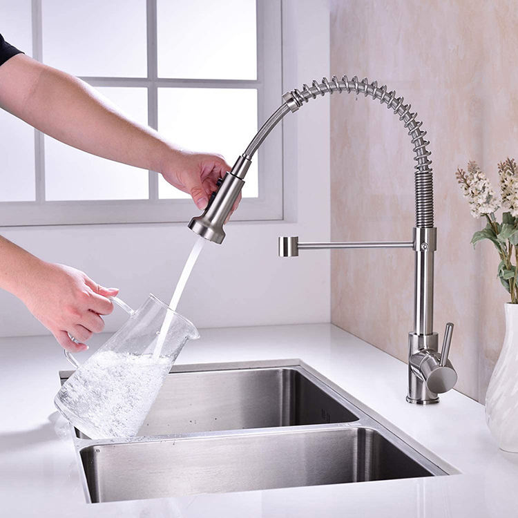 Hot and Cold Water Tap 304 Stainless Steel Semi Pro Pull Down Spring Kitchen Sink Faucet