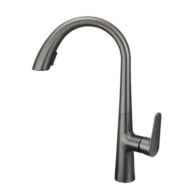 High Quality Deck Mounted Gun Grey Color Hot Cold Water Tap Brass Pull Out Kitchen Sink Faucet