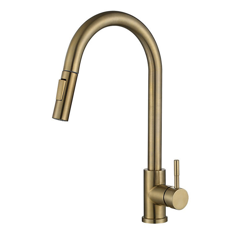 Matte Black Gold Hot and Cold 304 Stainless Steel Kitchen Sink Sensor Faucet with Pull Out Sprayer