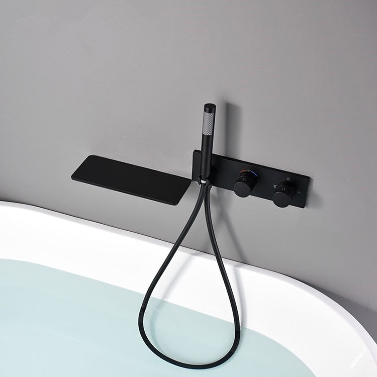 Thermostatic Black Waterfall Concealed Wall Mount Bathtub Faucet Shower