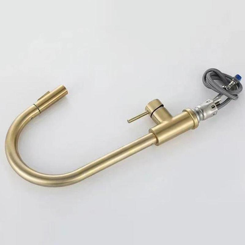 Modern Polished Gold Pull Out Kitchen Sink Faucet with Sprayer