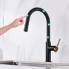 Single Lever Hot Cold Water Brass Pull Down Sensor Kitchen Faucet Black and Gold