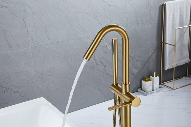 Brass Gold Roman Tub Filler Floor Standing Freestanding Bathtub Faucet