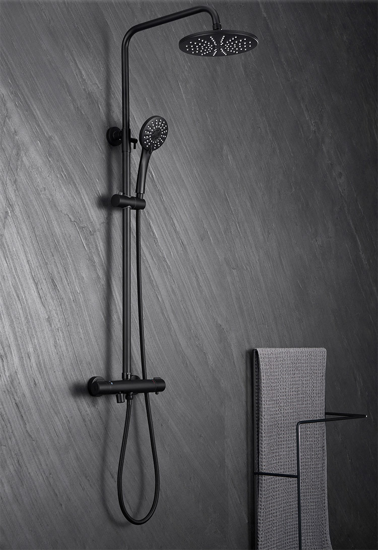 Brass Exposed Wall Mounted Bathroom Rain Shower Faucet Mixer Set