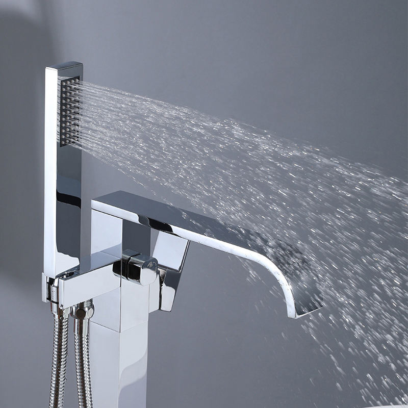 Chrome Floor Tub Filler Faucet Brass Black Freestanding Bathtub Shower Mixer Faucet with Hand Shower