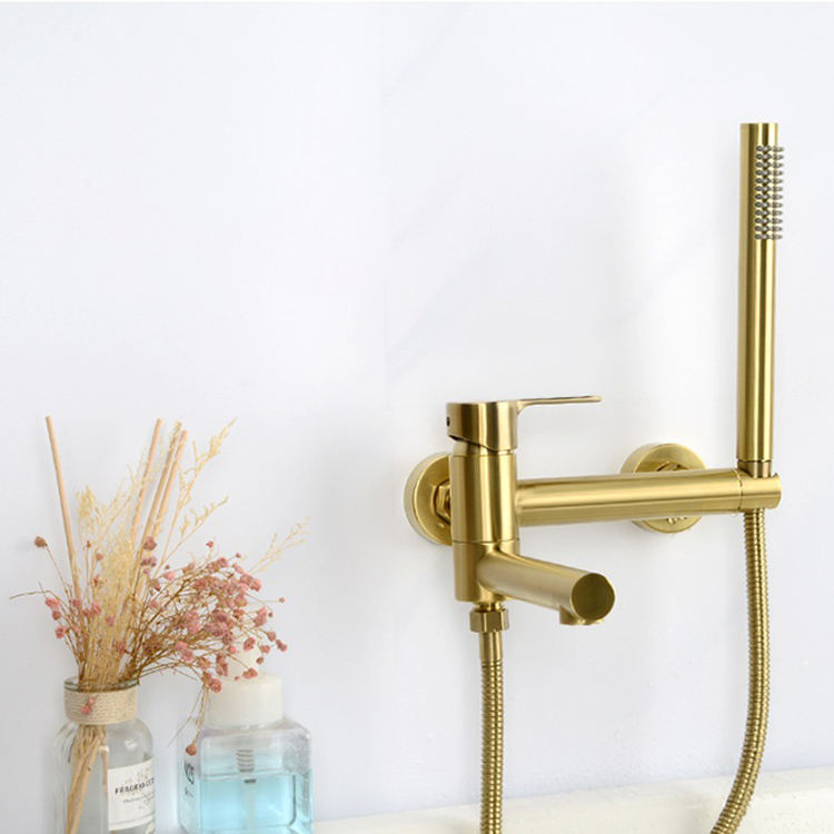 Wall Mounted Single Handle Gold Bathtub Faucet Tub Filler Tap
