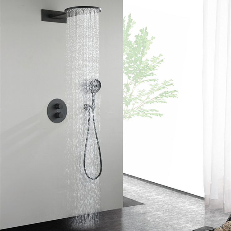 Matte Black In Wall Mounted Thermostatic Bathroom Concealed Handheld Shower Set