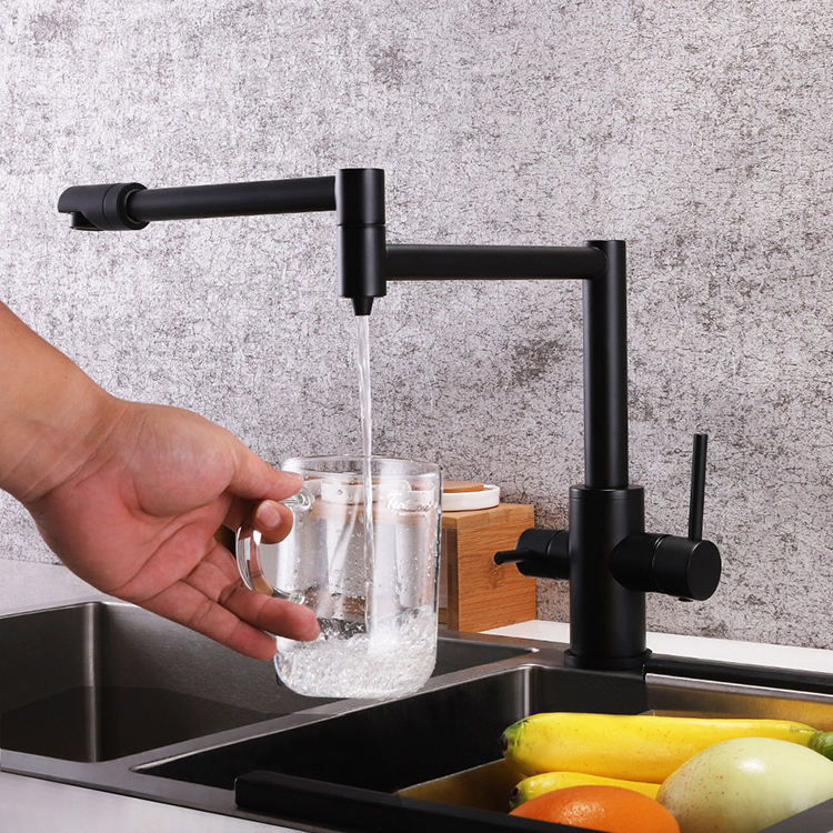 Hot and Cold Double Handle Deck Mount Folding Kitchen Faucet Tap Pot Filler