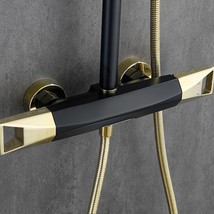 Brushed Gold Wall Mounted Exposed Hot and Cold Rain Fall Bath & Shower Faucets Shower System Sets