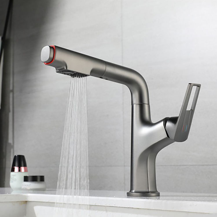 Chrome Single Handle Bathroom Sink Mixer Tap Faucet with Pull Out Sprayer