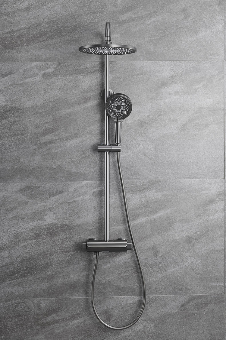 Modern Bathroom Exposed Wall Mounted Thermostatic Rain Shower System Set