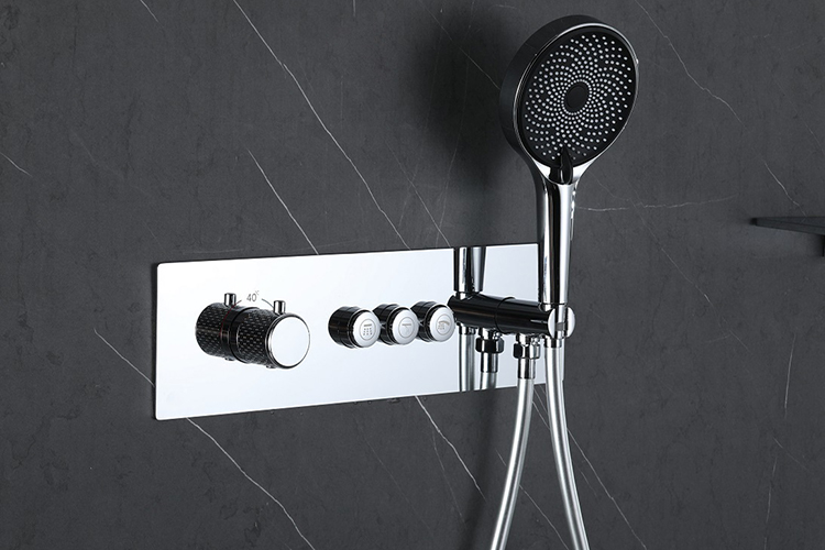 Thermostatic 3 Way Wall Mounted Concealed Chrome Shower System Set with Rough-in Valve