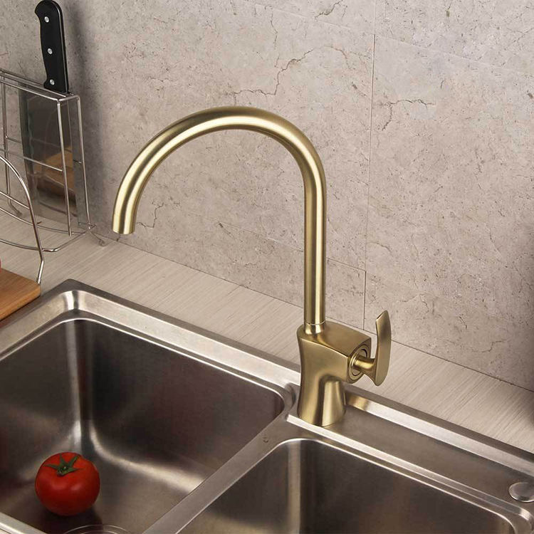 Brass Golden Deck Mounted Single Handle Kitchen Sink Taps Faucet