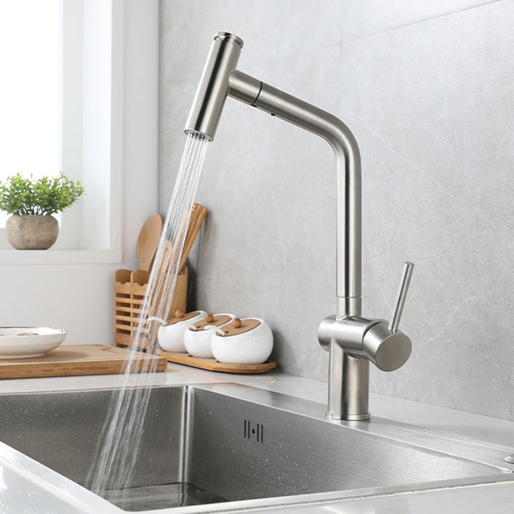 Factory Hot Cold Water Stainless Steel Kitchen Faucet Pull Out Mixer Tap