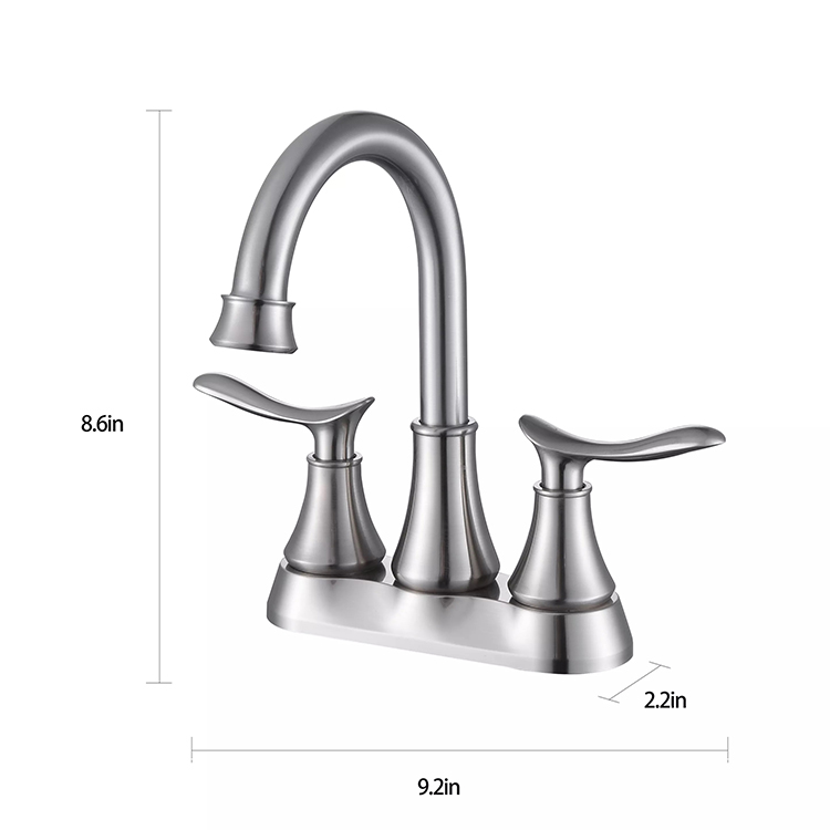 Deck Mounted 2 Holes Dual Handle Stainless Steel Bathroom Centerset Basin Faucet Mixer