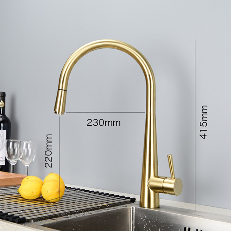 Brushed Gold Pull Down Kitchen Sink Faucet Mixer Tap