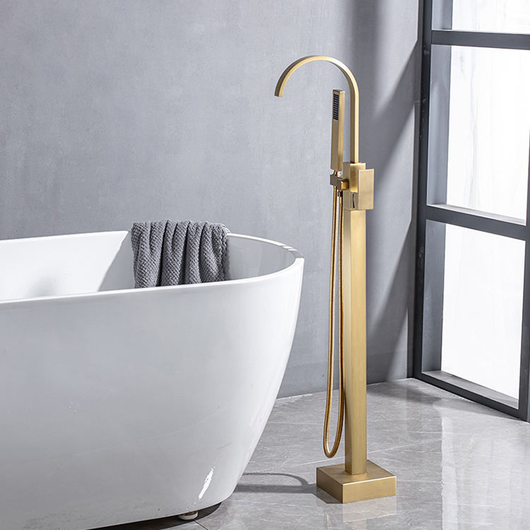 Brass Tub Filler Floor Mounted Free Standing Bath Tub Faucet Mixer