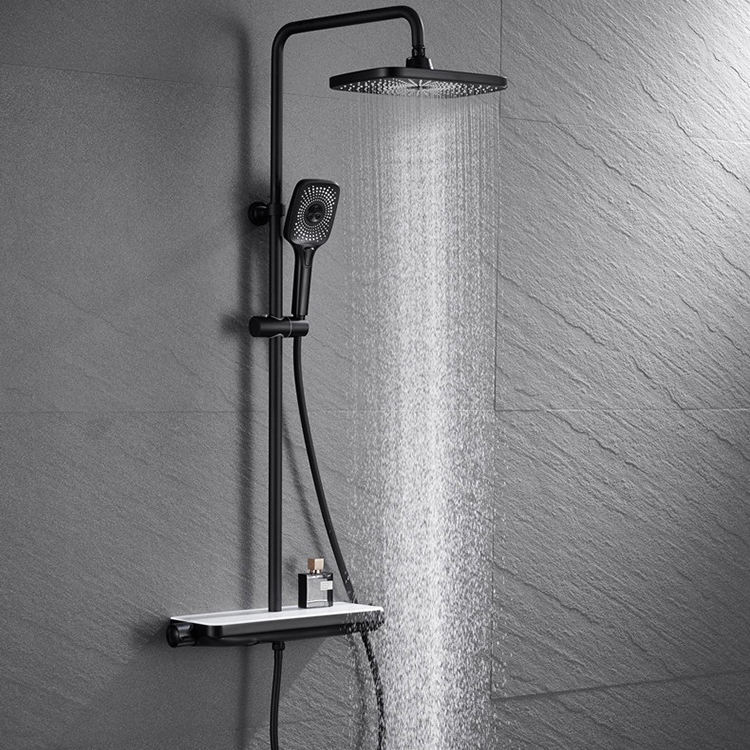 Bathroom Wall Mounted Exposed Thermostatic Rainfall Shower System Set