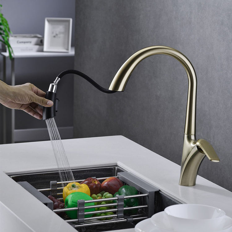 Deck Mounted Black Pull Down Kitchen Mixer Faucet with Sprayer