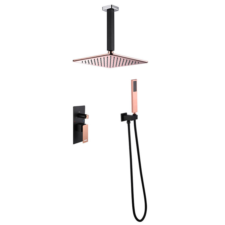 Manufacturer Bathroom Brass Rose Gold Concealed Rain Shower Faucet Set with Rough-in Valve