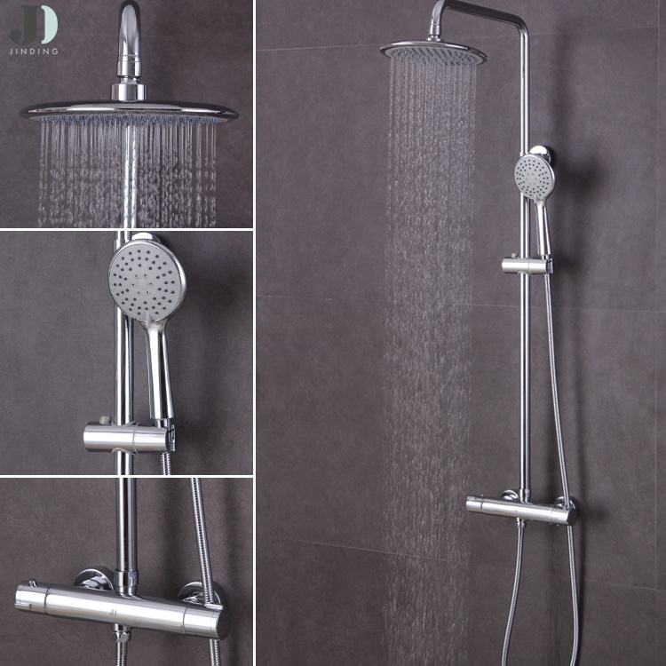 Exposed Wall Mounted Brass Bathroom Thermostatic Rainfall Shower Faucet Mixer Set