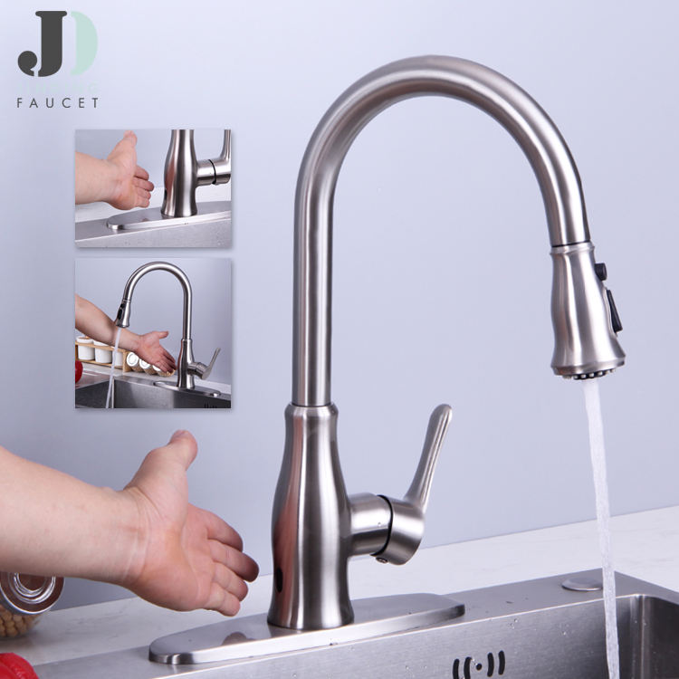 Deck Mounted Chrome Plated Single Lever Pull Down Kitchen Sink Fauctes