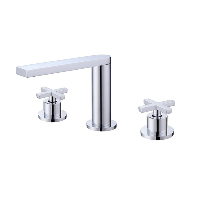 Deck Mounted 3 Holes Dual Corss Handle Bathroom Basin Faucet Tap