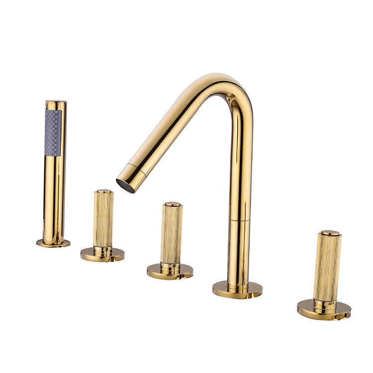 5 Holes 5 Pieces Bathroom Brass Black Bathtub Filler Soaking Tub Faucet Set