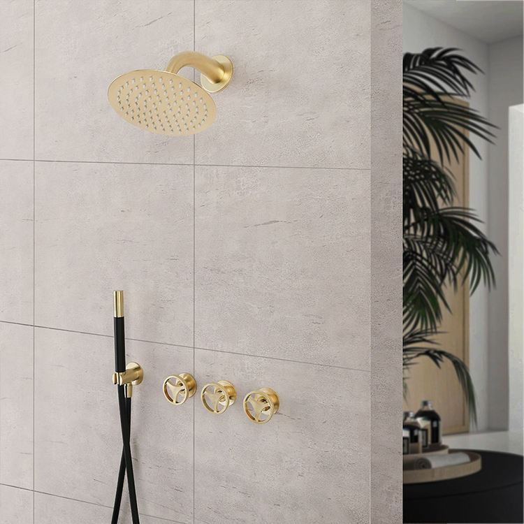 Gold Black Concealed Shower Systems Wall Mount Shower Mixer Set