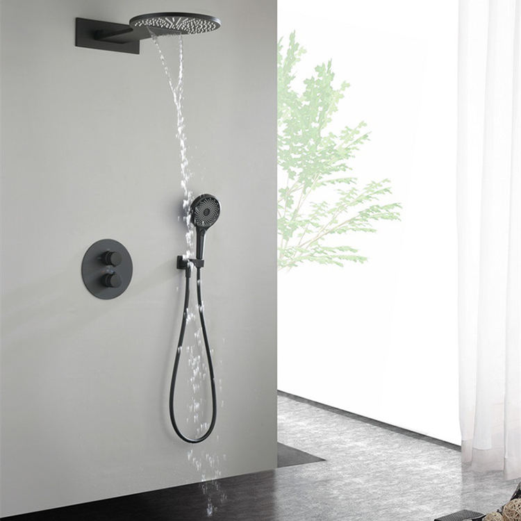 Matte Black In Wall Mounted Thermostatic Bathroom Concealed Handheld Shower Set