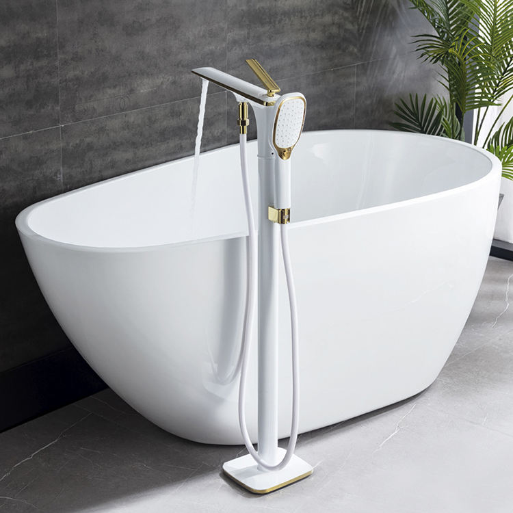 Black White Floor Mounted Free Standing Freestanding Bathtub Faucet
