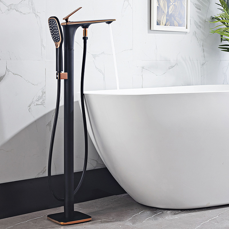 Black White Floor Mounted Free Standing Freestanding Bathtub Faucet