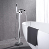 Black Brass Waterfall Tub Filler Floor Mounted Free Standing Bathtub Faucet Tap