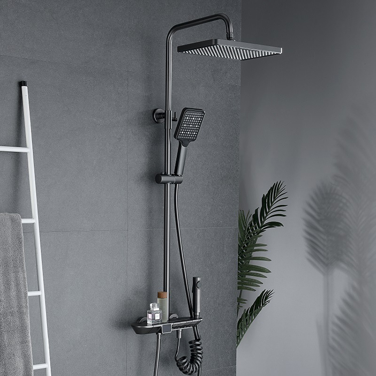 Gun Metal Grey 4 Function Way Thermostatic Digital Shower System Mixer Set 4 Way