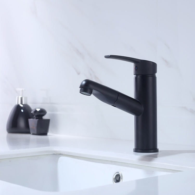 Single Hole Pull Out Bathroom Basin SInk Faucet with Sprayer