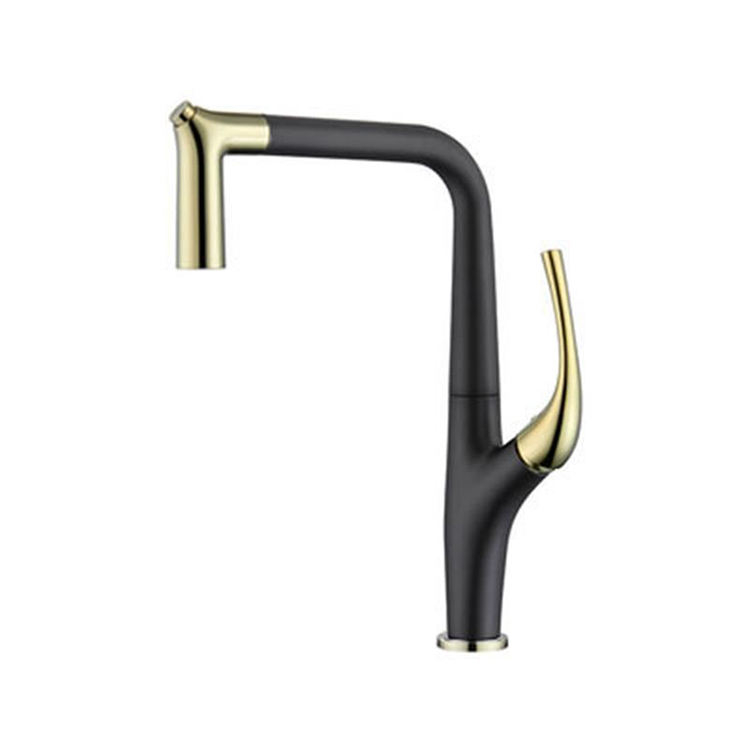 Black Gold Deck Mounted Single Lever Pull Out Kitchen Mixer Faucet