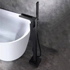 Black Brass Waterfall Tub Filler Floor Mounted Free Standing Bathtub Faucet Tap
