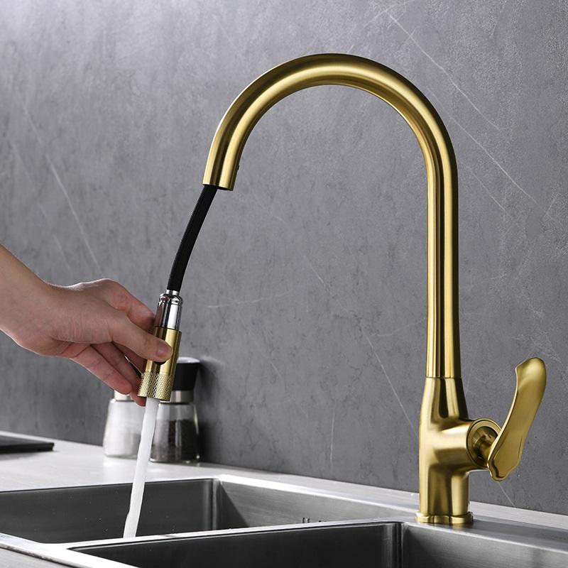 360 Degree Rotating Kitchen Sink Faucet Mixer Pull Down Gold