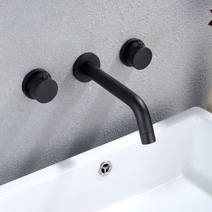 Matte Black 3 Hole 2 Handle Wall Mounted Hidden Concealed Bathroom Washroom Basin Faucet Mixer