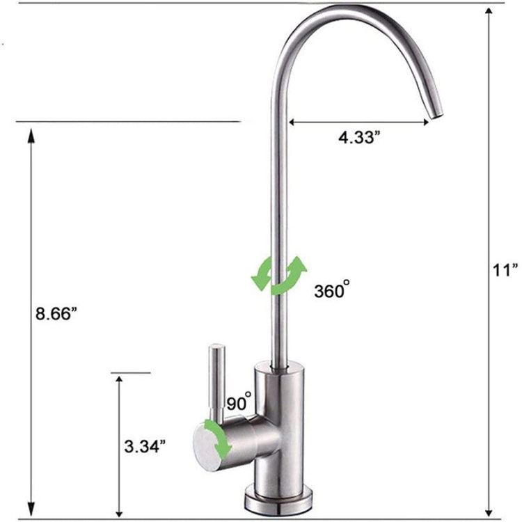 SUS 304 Stainless Steel 360 Degree Swivel Pure Water Filter RO Kitchen Faucet