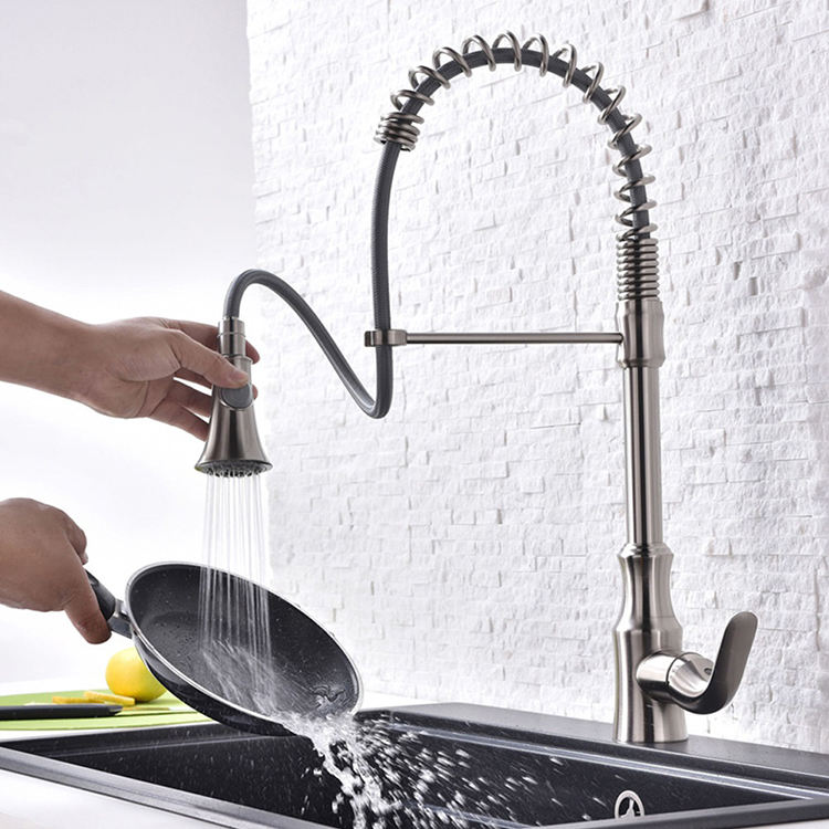 Hot and Cold Kitchen Sink Water Tap Pull Out Spring Kitchen Faucet